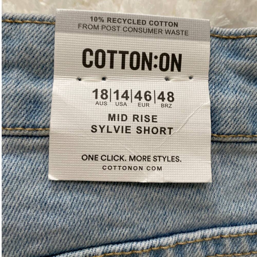 Cotton On Mid Rise Sylvie Denim Blue Jean Shorts NEW Size 14 - Picture 7 of 8